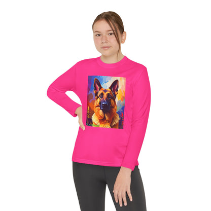 Pup Art Canvas - Kid's Sport Long Sleeve Tee  (German Shepherd)