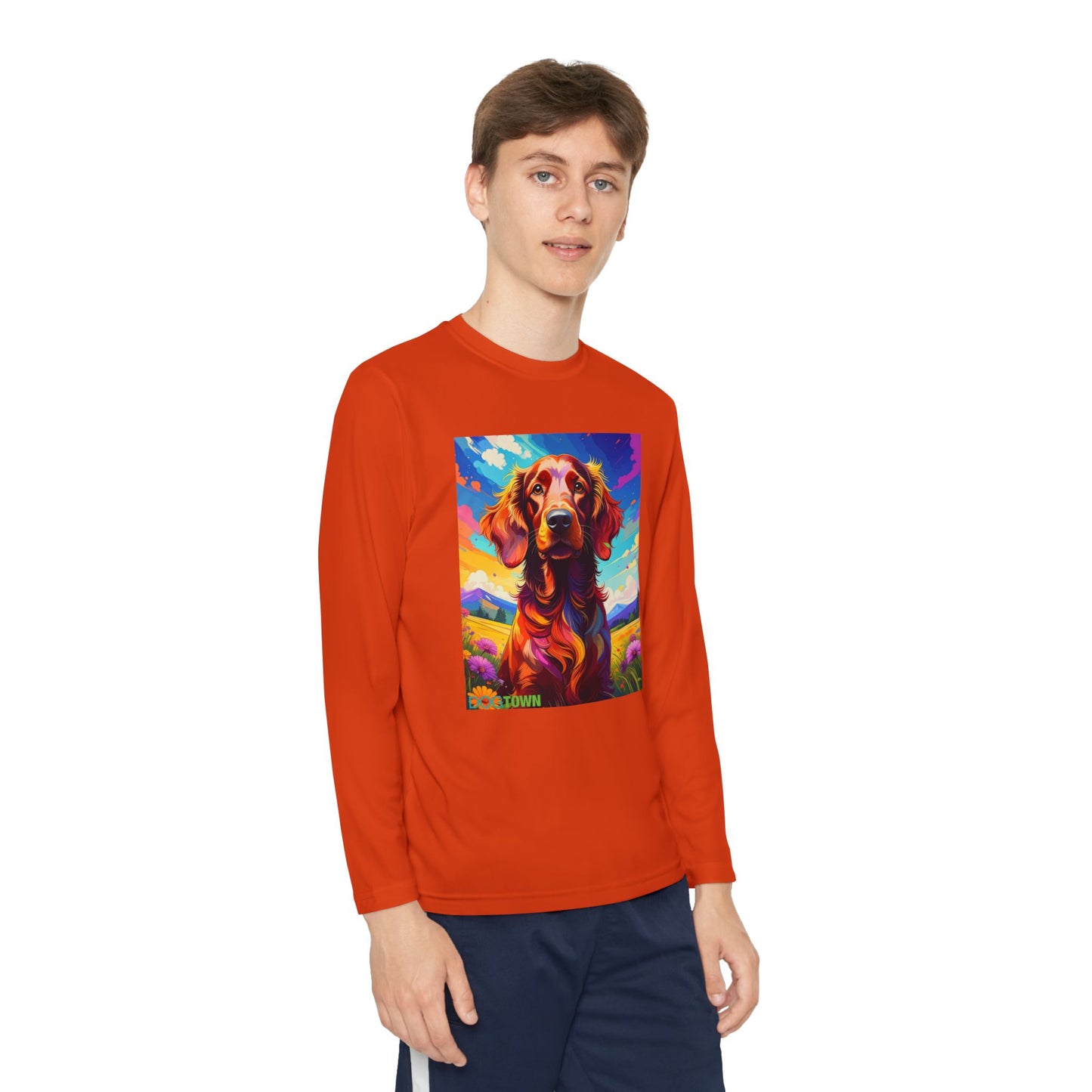Pup Art Canvas - Kid's Sport Long Sleeve Tee (Irish Setter)