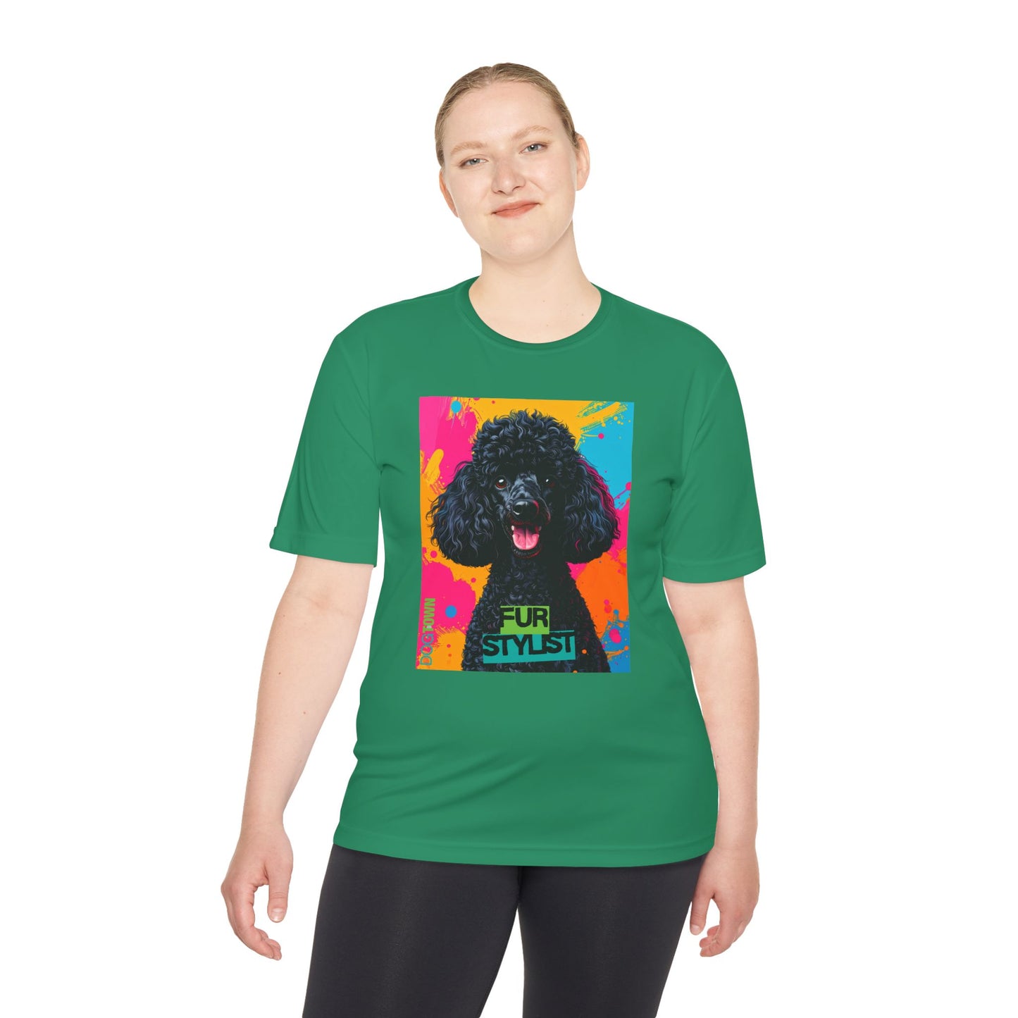 Dogtown Fur Stylist Groomer Short Sleeve Shirt (Colorful with Black Poodle)