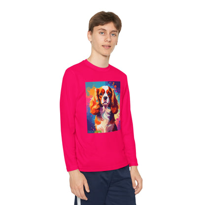 Pup Art Canvas - Kid's Sport Long Sleeve Tee (Cavalier King Charles Spaniel)
