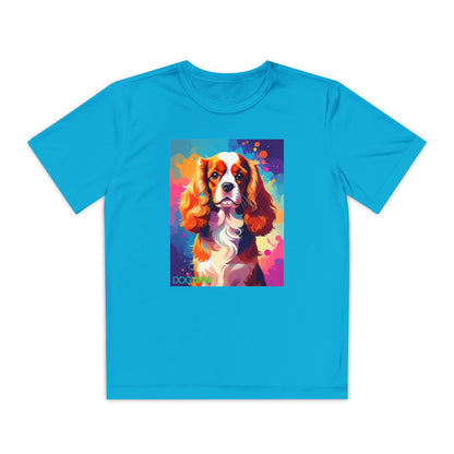 Pup Art Canvas - Kid's Sport Short Sleeve Tee (Cavalier King Charles Spaniel)
