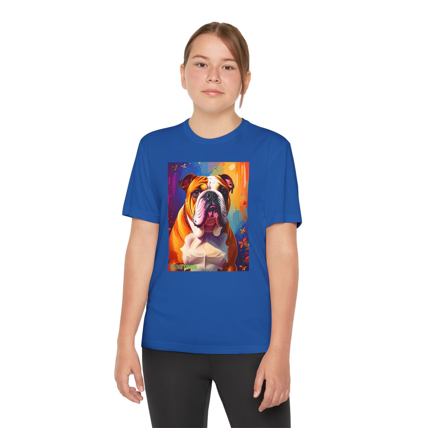 Pup Art Canvas - Kid's Sport Short Sleeve Tee (English Bulldog)