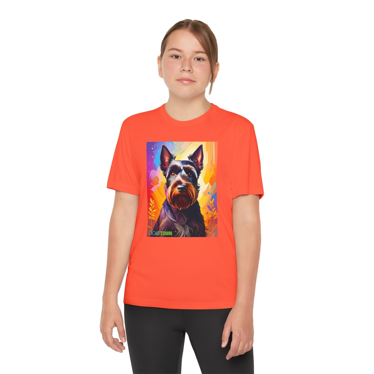 Pup Art Canvas - Kid's Sport Short Sleeve Tee (Scottish Terrier)