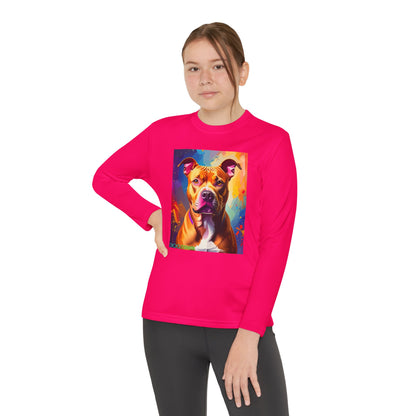 Pup Art Canvas - Kid's Sport Long Sleeve Tee (Pit Bull)
