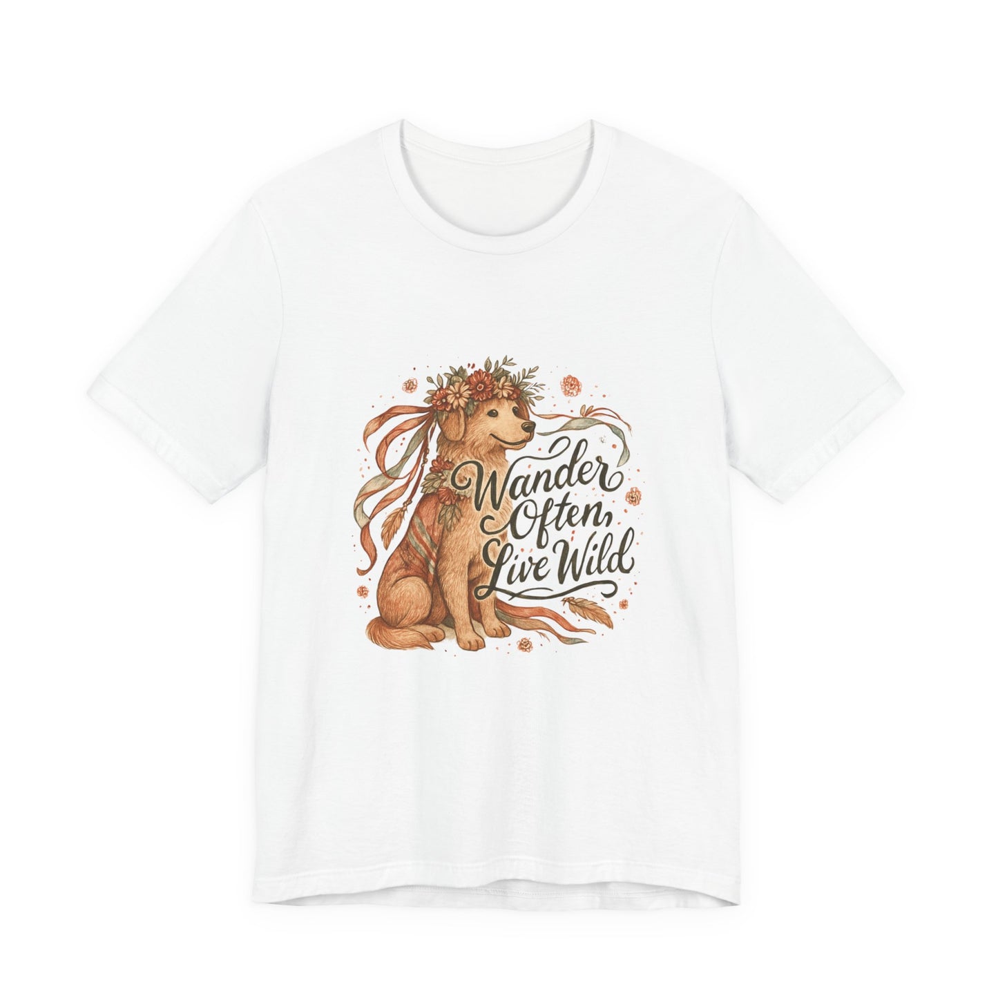Dogtown Boho Revival "Wander Often, Live Wild" Unisex Jersey Tee (Golden Retriever)