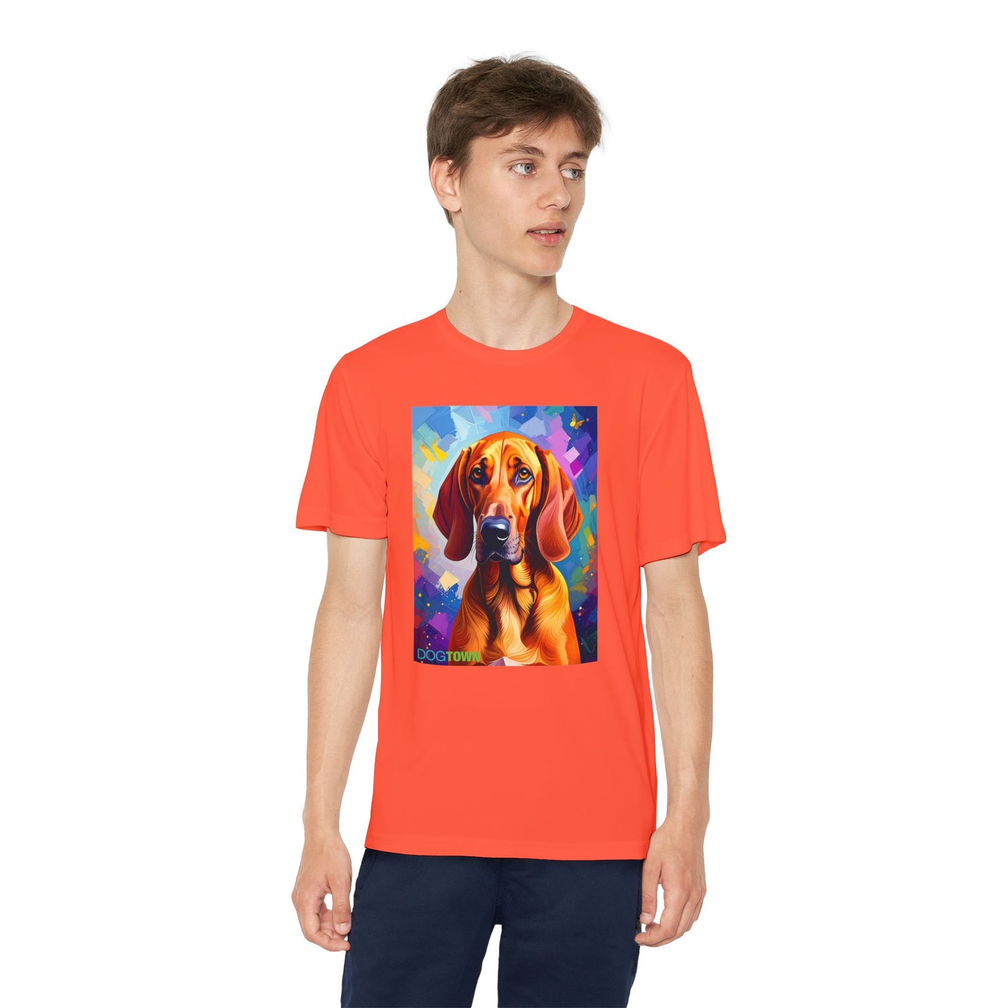 Pup Art Canvas - Kid's Sport Short Sleeve Tee (Redbone Coonhound)