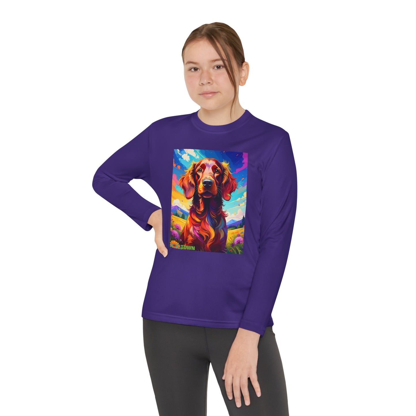 Pup Art Canvas - Kid's Sport Long Sleeve Tee (Irish Setter)
