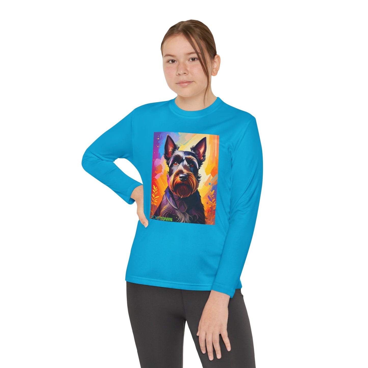 Pup Art Canvas - Kid's Sport Long Sleeve Tee (Scottish Terrier)
