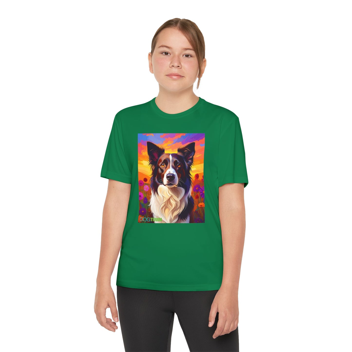 Pup Art Canvas - Kid's Sport Short Sleeve Tee (Border Collie)