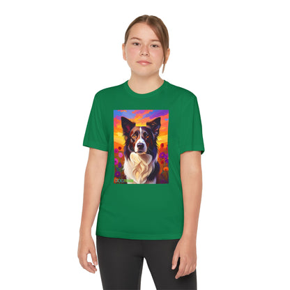 Pup Art Canvas - Kid's Sport Short Sleeve Tee (Border Collie)