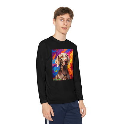 Pup Art Canvas - Kid's Sport Long Sleeve Tee (Weimaraner)