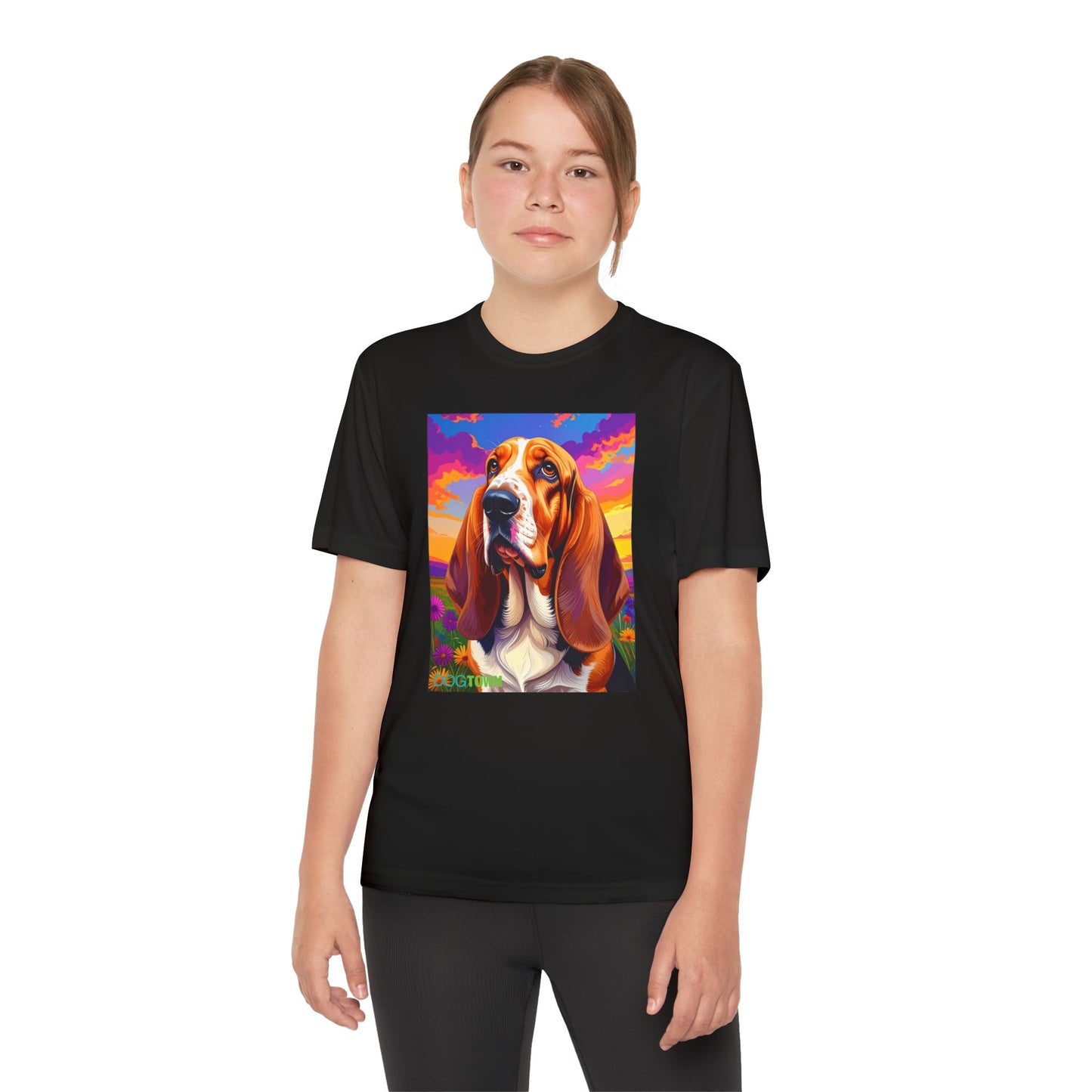 Pup Art Canvas - Kid's Sport Short Sleeve Tee (Basset Hound)