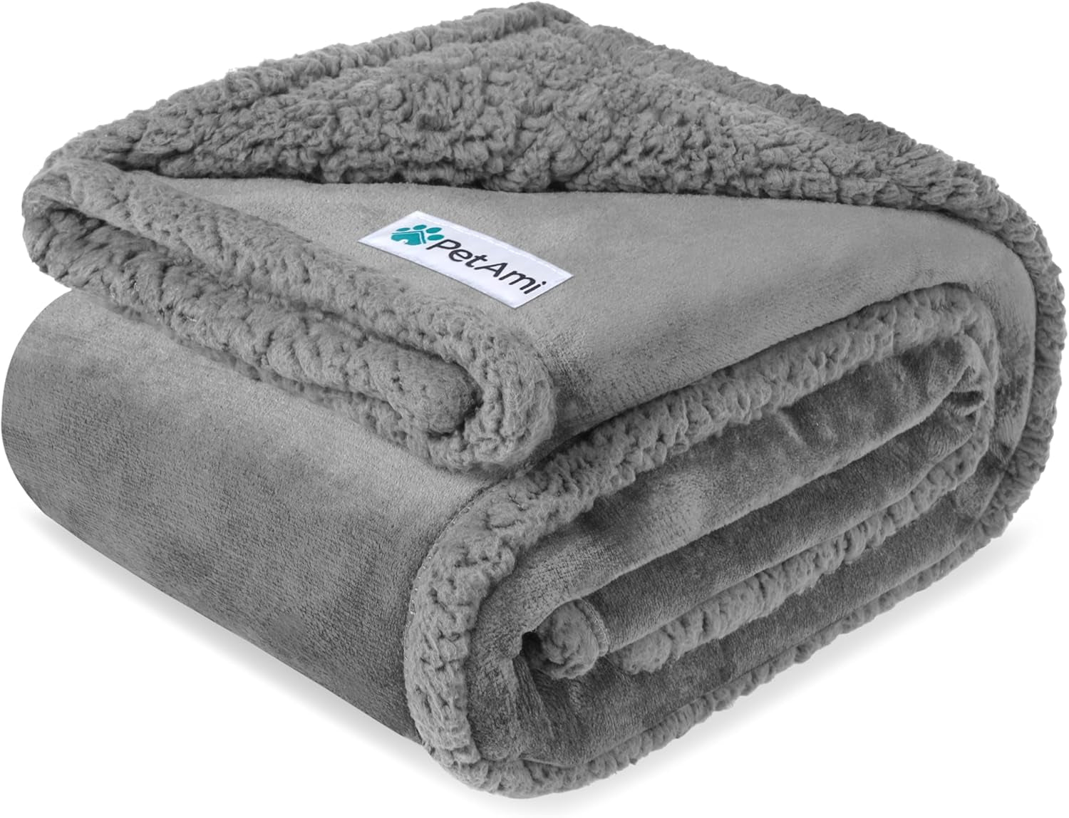 Waterproof Dog Blanket for Queen Bed Large XL Dog Throw for Couch Cover Leakproof Furniture Protection, Sherpa Fleece, Reversible Soft Washable 90X90 Light Gray