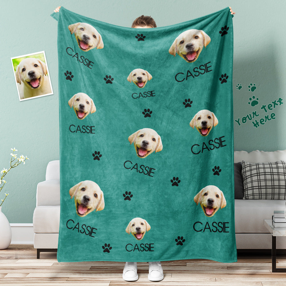 Custom Dog Face Blanket Dog Paws Personalized Pet Photo and Text Blanket