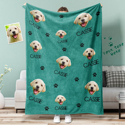 Custom Dog Face Blanket Dog Paws Personalized Pet Photo and Text Blanket