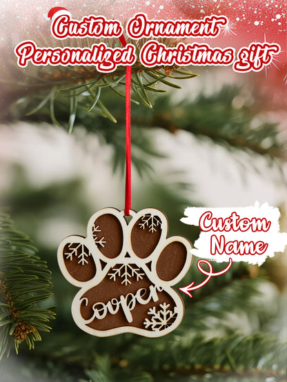 Personalized Dog Paw Snowflake Ornament – Custom Name Christmas Tree Decoration