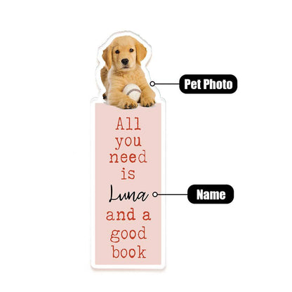 Personalized Acrylic Bookmark with Pet Photo Name Gift for Cat Dog Owner Book Lovers
