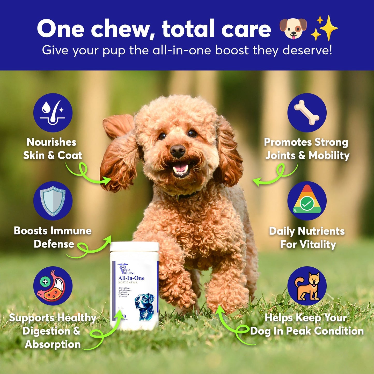 Dog Multivitamin Chews (120 Soft Chews) - All-in-One Vitamins for Dogs of All Ages, Sizes & Breeds | Supports Immunity, Digestive Health, Skin, Coat Joint Health with Glucosamine, Omega Fatty Acids