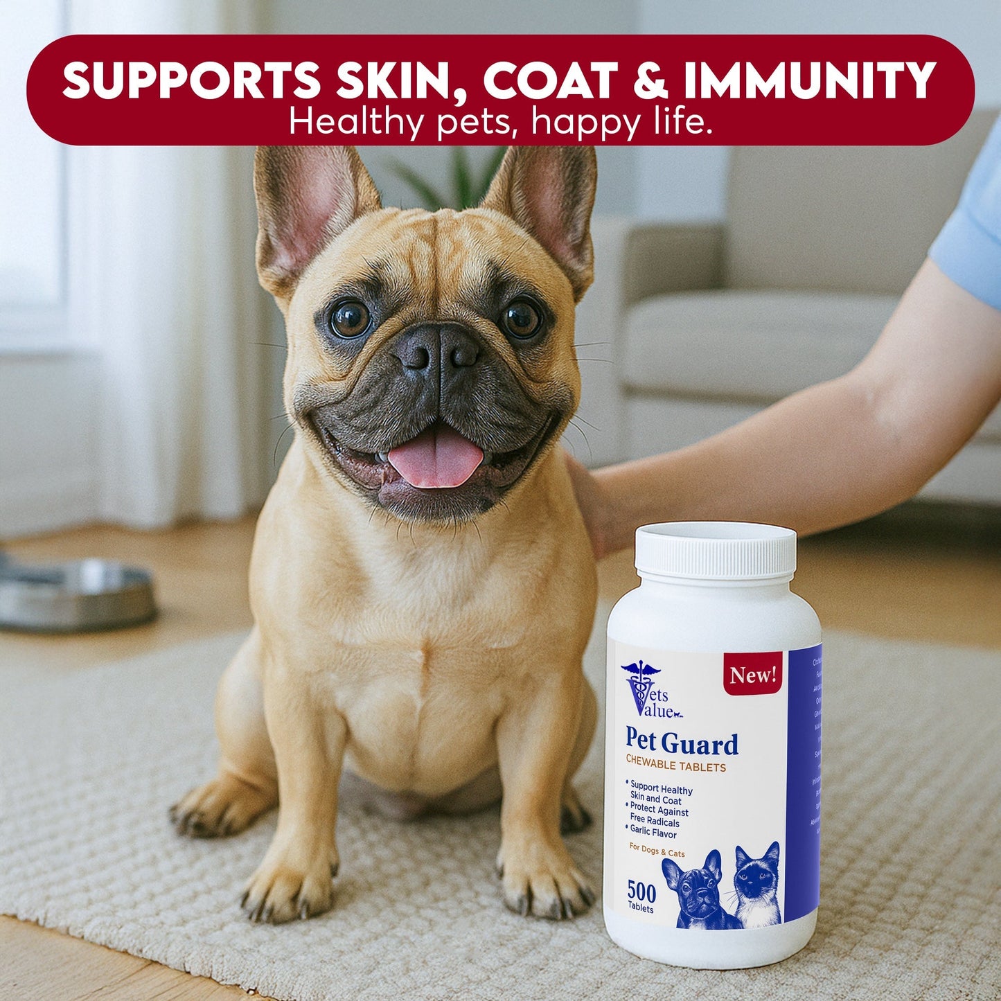 Pet Guard Chewable Tablets for Dogs and Cats – Helps Maintain Healthy Skin and Coat, Garlic Flavor - 500 Count- Natural Flea & Tick