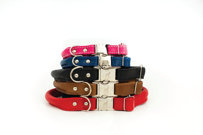 Rolled Style Pink Leather Quick-Release Dog Collar