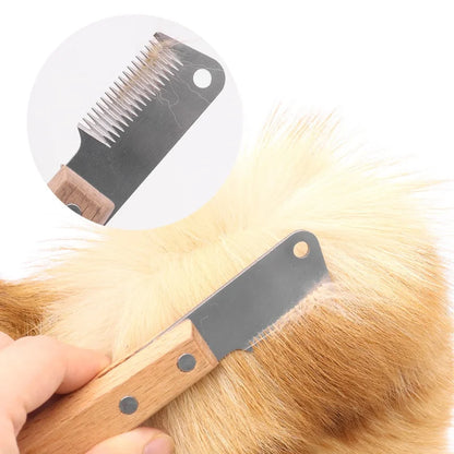 Professional Dog Comb with Stainless Steel Blade Wooden Handle Pet