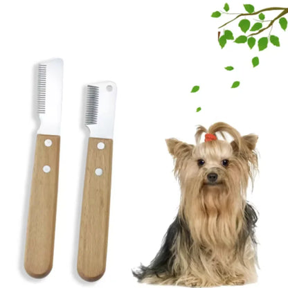 Professional Dog Comb with Stainless Steel Blade Wooden Handle Pet