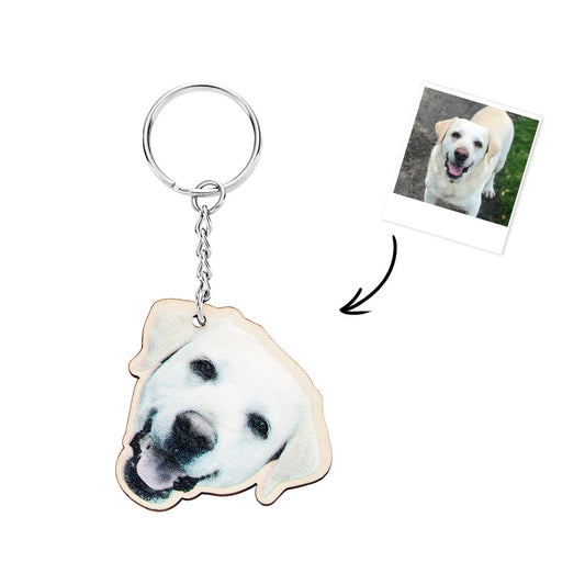 Personalized Pet Photo Wooden Keychain Custom Dog Cat Photo Keyring Pendant Memorable Gifts