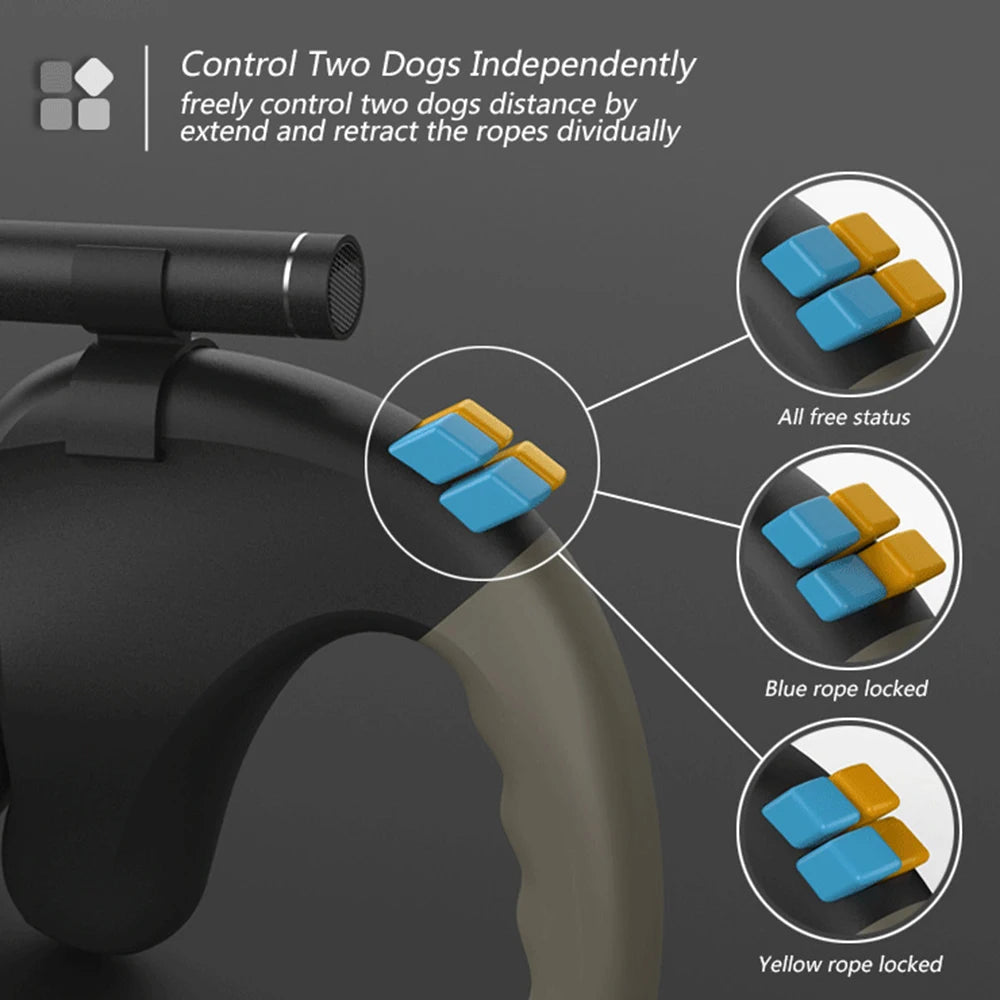 Retractable Double Pet Supplies Rotation Pet Rope with Light Dual Dog