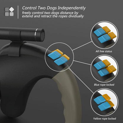 Retractable Double Pet Supplies Rotation Pet Rope with Light Dual Dog