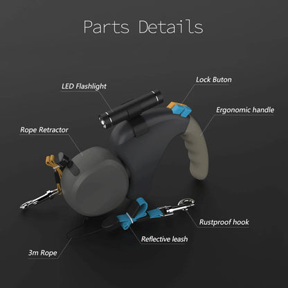 Retractable Double Pet Supplies Rotation Pet Rope with Light Dual Dog