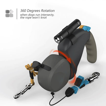 Retractable Double Pet Supplies Rotation Pet Rope with Light Dual Dog
