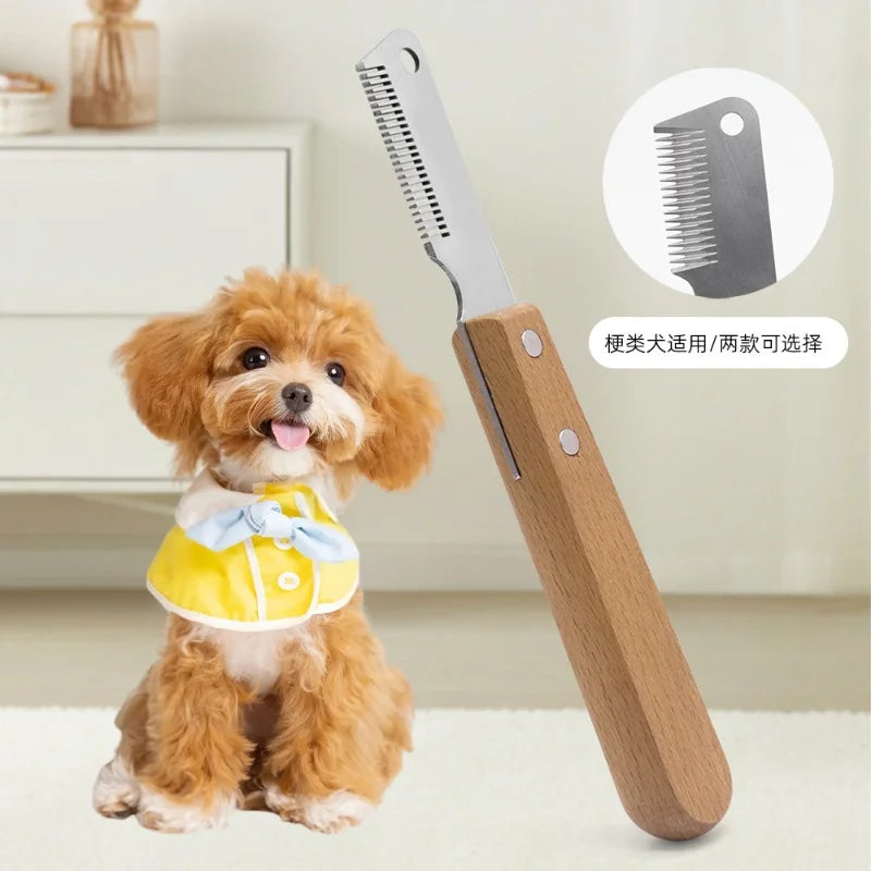 Professional Dog Comb with Stainless Steel Blade Wooden Handle Pet