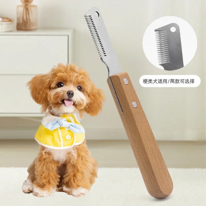 Professional Dog Comb with Stainless Steel Blade Wooden Handle Pet