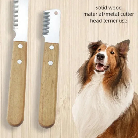 Professional Dog Comb with Stainless Steel Blade Wooden Handle Pet