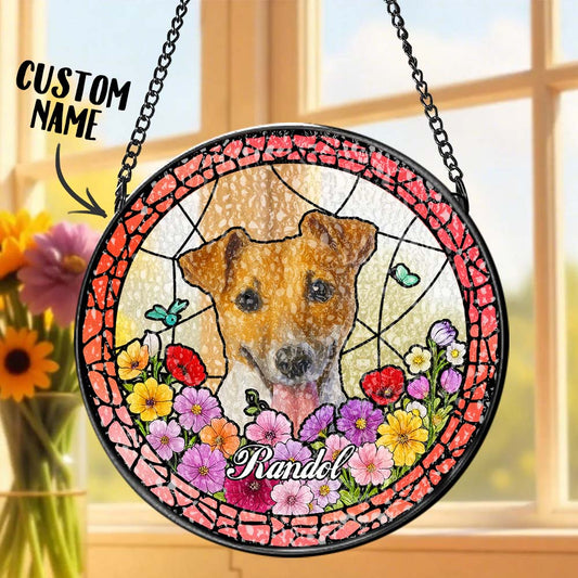 Custom Pet Portrait Stained Glass Suncatcher – Personalized Pet Keepsake Memorial Gift for Dog & Cat Lovers