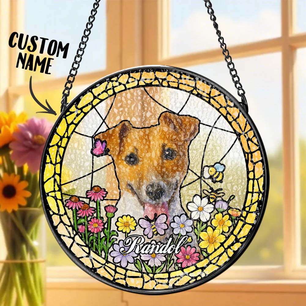 Custom Pet Portrait Stained Glass Suncatcher – Personalized Pet Keepsake Memorial Gift for Dog & Cat Lovers