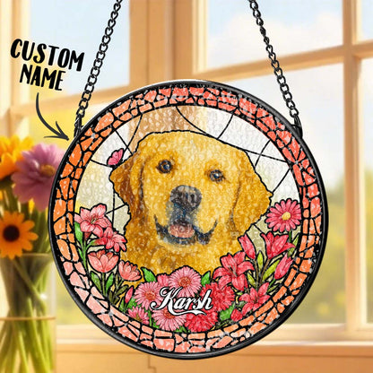 Custom Pet Portrait Stained Glass Suncatcher – Personalized Pet Keepsake Memorial Gift for Dog & Cat Lovers
