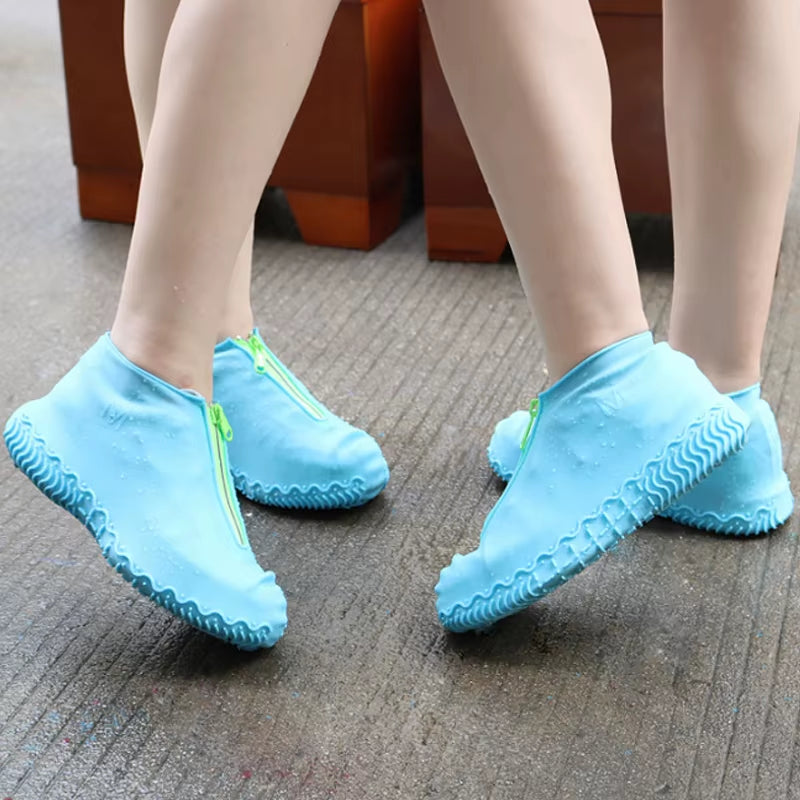 New Waterproof Zipper Silicone Shoe Cover Rain Boots Unisex Outdoor Solid Non-Slip Non-Slip Wear-Resistant Reusable Shoe Cover