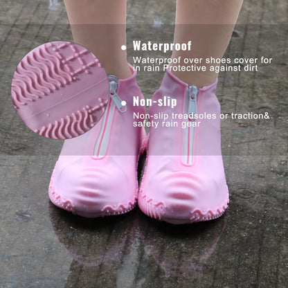 New Waterproof Zipper Silicone Shoe Cover Rain Boots Unisex Outdoor Solid Non-Slip Non-Slip Wear-Resistant Reusable Shoe Cover