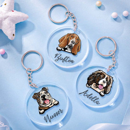 Custom Dog & Name Keychain Acrylic Keyring Gifts for Dog Owner Lover