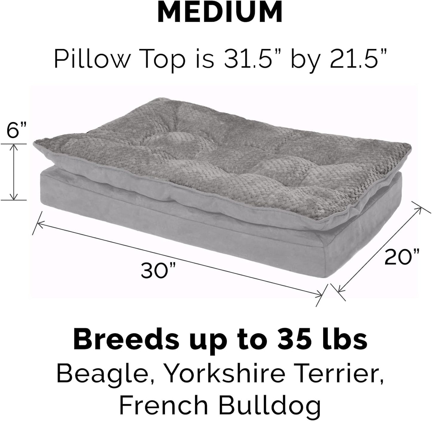 Orthopedic Dog Bed W/ Pillow Cushion Top & Removable Washable Cove (for Dogs up to 35 Lbs)