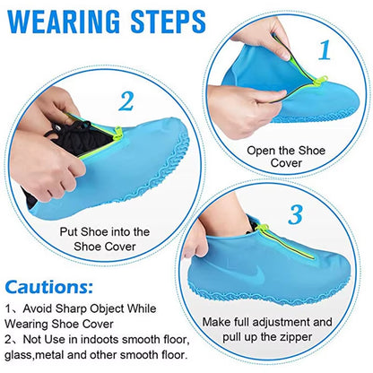 New Waterproof Zipper Silicone Shoe Cover Rain Boots Unisex Outdoor Solid Non-Slip Non-Slip Wear-Resistant Reusable Shoe Cover
