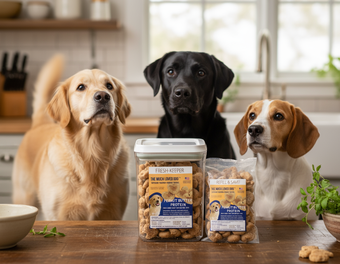 Much Loved Dog Peanut Butter Training Reward Treats - ECO Set (Filled Fresh Keeper +1 Refill)
