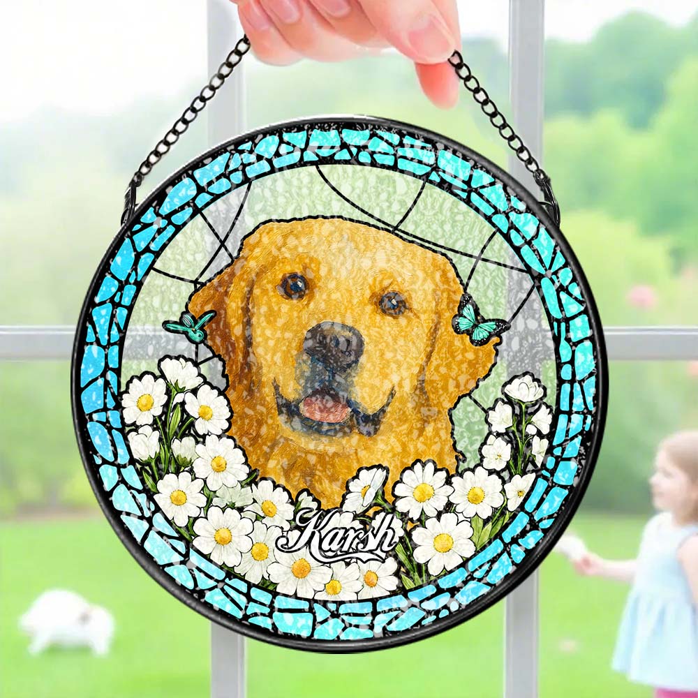 Custom Pet Portrait Stained Glass Suncatcher – Personalized Pet Keepsake Memorial Gift for Dog & Cat Lovers