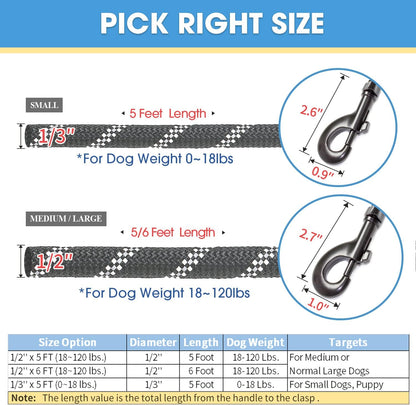 2 Pack Dog Leash with Comfortable Padded Handle and Highly Reflective Threads 5'