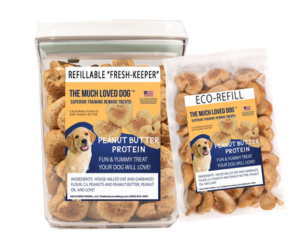 Much Loved Dog Peanut Butter Training Reward Treats - ECO Set (Filled Fresh Keeper +1 Refill)
