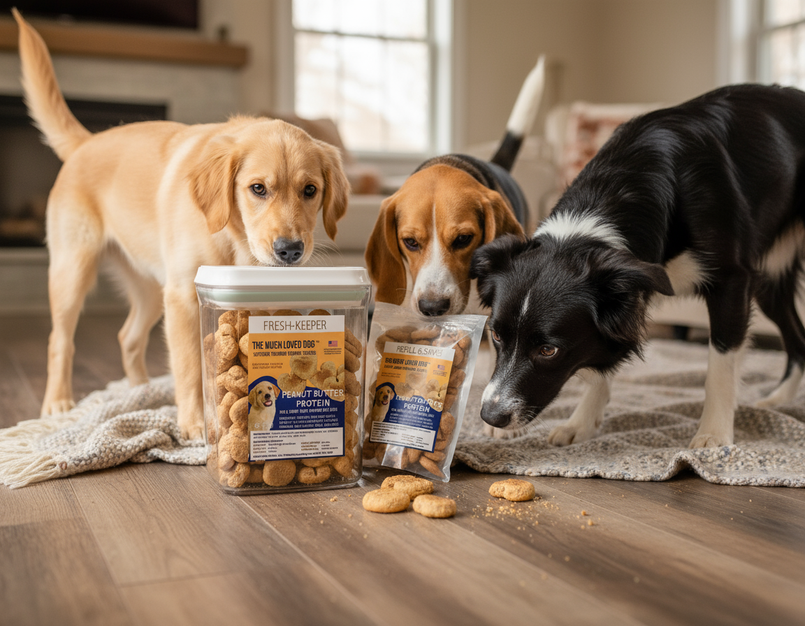 Much Loved Dog Peanut Butter Training Reward Treats - ECO Set (Filled Fresh Keeper +1 Refill)